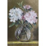 Adrianus Cyriacu Bleys (Dutch, 1842-1912), pastel, Still life of Rhododendron blooms in a glass