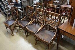 Seven bamboo wood seat dining chairs