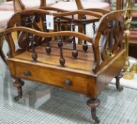 A Victorian rosewood three division Canterbury, width 52cm, depth 40cm, height 48cm