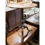 A George III and later circular inlaid mahogany tilt top tripod table, diameter 59cm, height 71cm