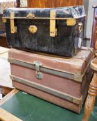 Two Victorian tin trunks, larger width 65cm, height 40cm
