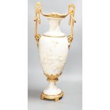 A large Louis XVI style ormolu mounted biscuit porcelain urn - 63cm tall