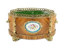 19th-century French Kingwood and ormolu mounted centrepiece planter, inset with a Sevres style