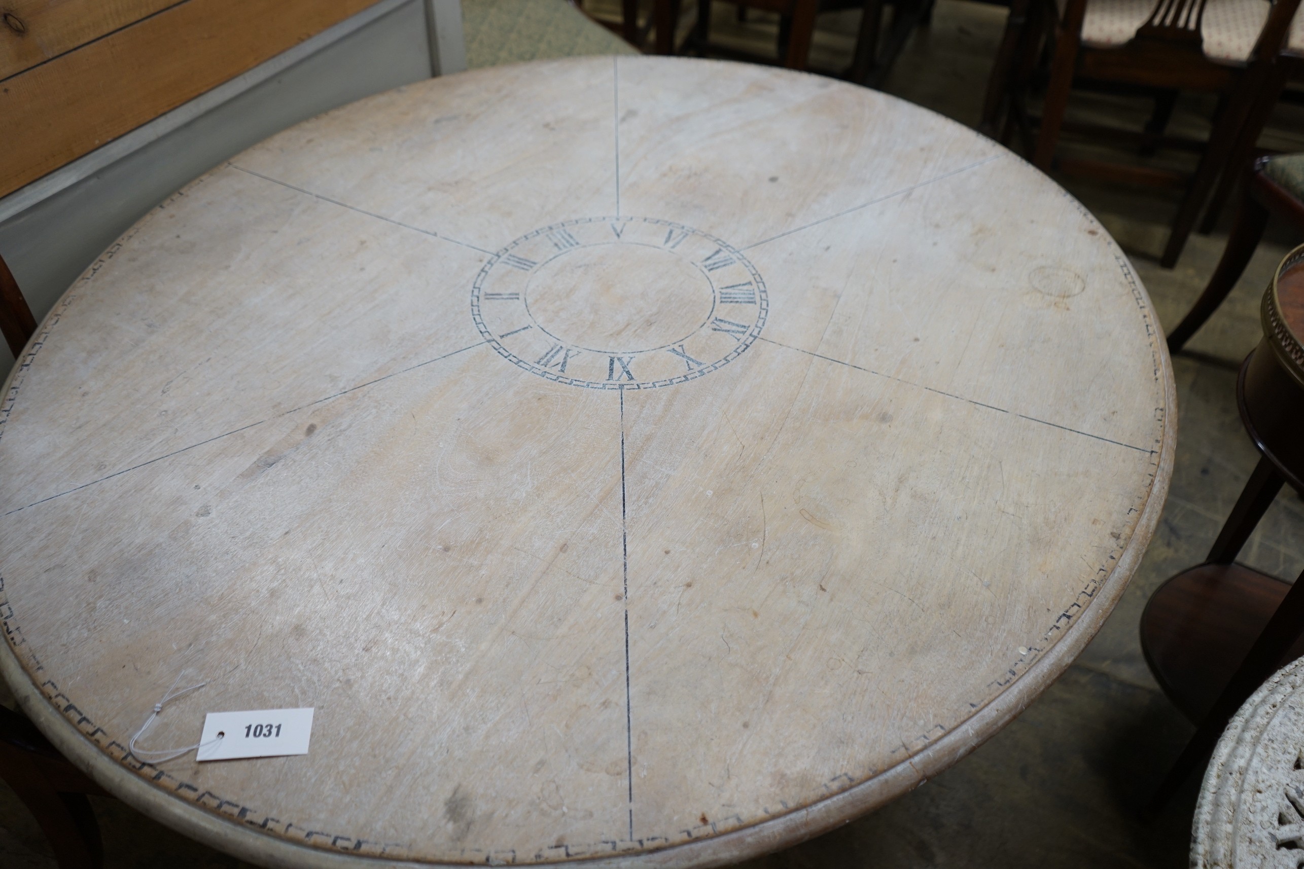 A Victorian style circular painted pine circular dining table on painted cast metal base, diameter - Image 2 of 4