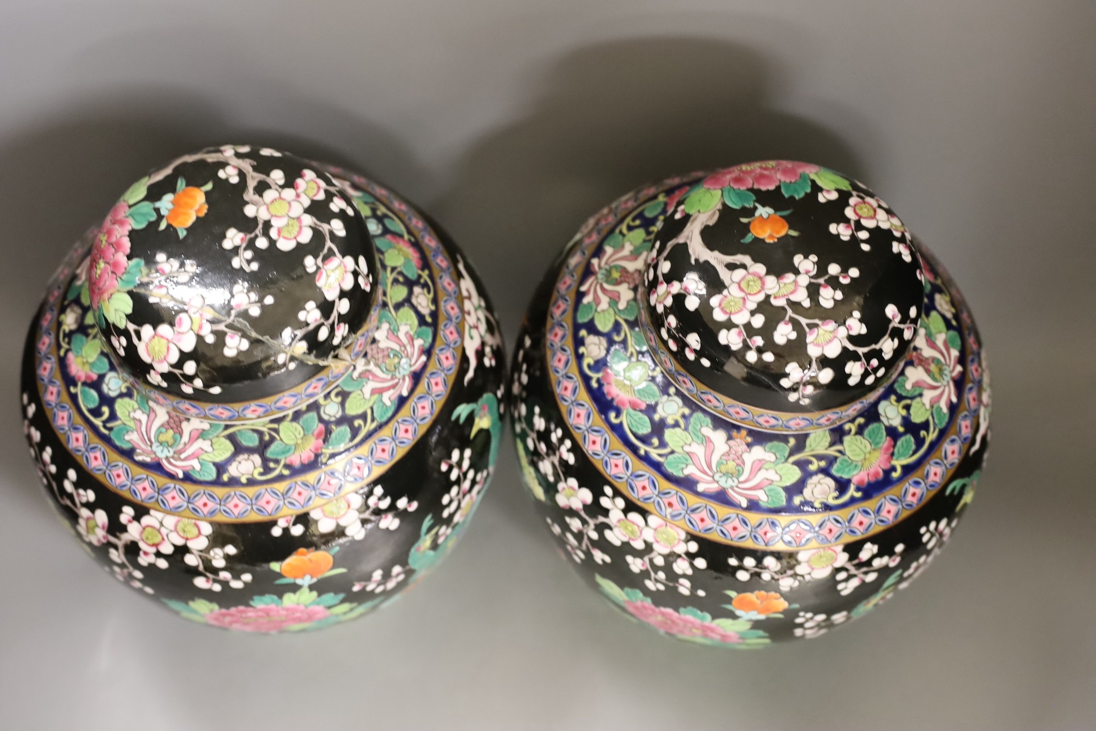 A pair of Japanese famille noire jars and covers, early 20th century, 27cm - Image 3 of 5