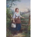 David Hardy (fl.1855-1870), watercolour, County maid beside a stile, signed and dated 1865, 54 x