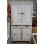A Victorian style painted pine four door cabinet, width 100cm, depth 45cm, height 186cm