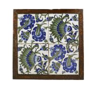 An Arts and Crafts de Morgan style 4 tile panel - 36 x 36cm