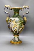 A 20th century Italian maiolica 2 handled urn, 53cm