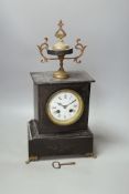 A Victorian black slate mantel clock - 41.5cm tall