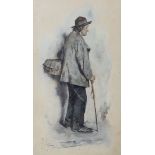 Tito Lessi (Italian, 1858-1917), watercolour, Study of a man holding a walking stick, signed and