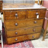 A 19th century mahogany two part chest with later turned wood handles, width 90cm, depth 49cm,