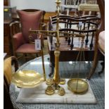 A set of Victorian brass balance scales with weights, height 69cm