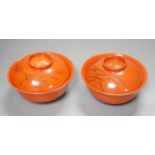 Two sets of Japanese lacquer bowls and covers, 20th century