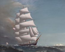 Christophe J. Guise (American, 20thC), oil on board, The United States Clipper Young America off