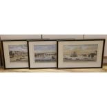 John Boydell, three hand coloured engravings, 'A view near Limehouse Bridge', 'Westminster Bridge'