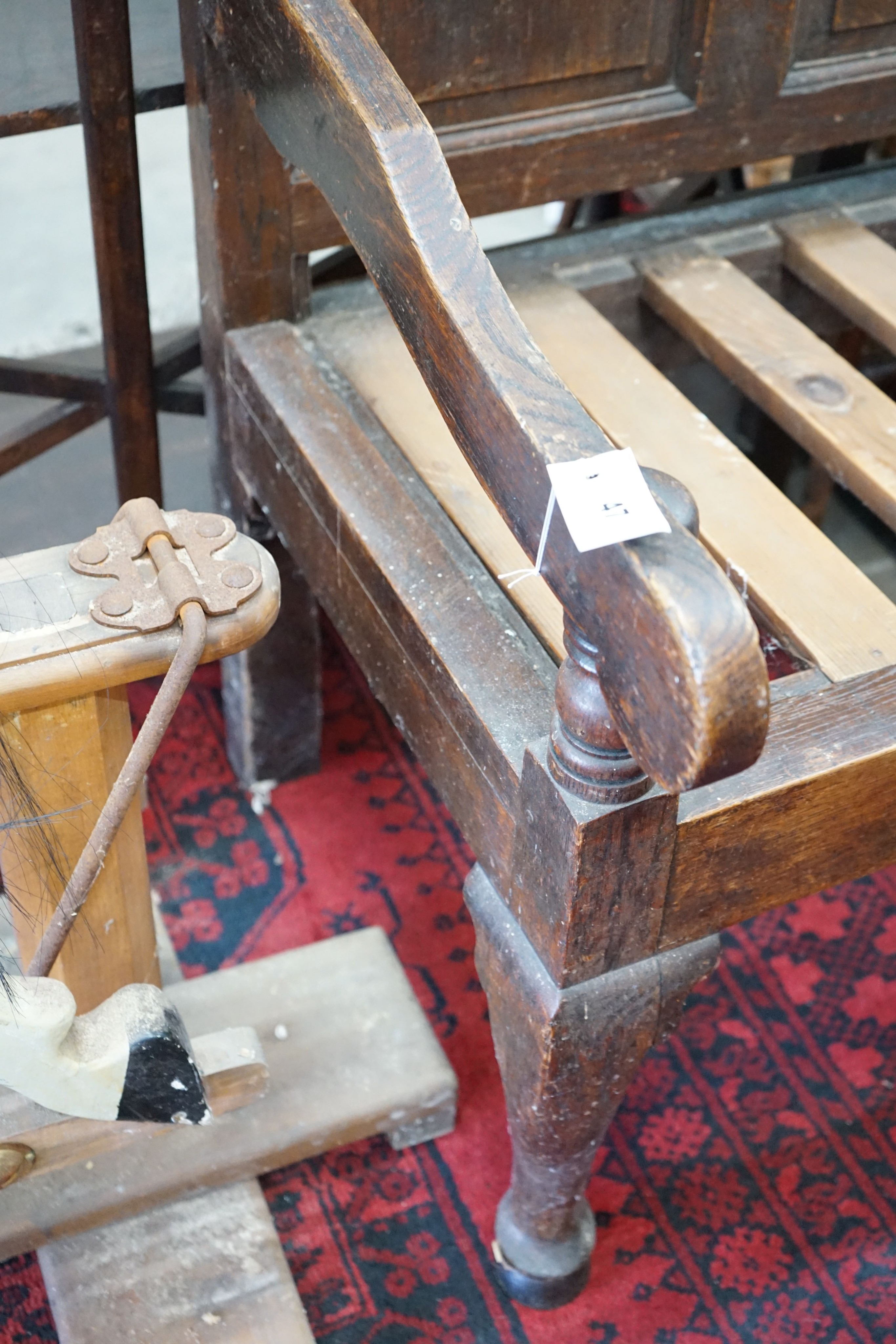 A George III oak settle, length 148cm, depth 60cm, height 106cm - Image 3 of 3