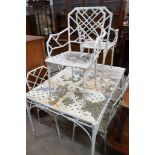 A painted aluminium faux bamboo rectangular garden table, width 130cm, depth 89cm, height 72cm and