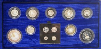 A cased Royal Mint UK Millennium silver proof coin collection 2000, including a maundy set