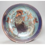 Jonathan Chiswell Jones, a lustre 'cockerel' dish,34cms diameter.