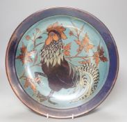 Jonathan Chiswell Jones, a lustre 'cockerel' dish,34cms diameter.