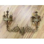 A pair of 5-light French neo Gothic brass wall sconces, 35cm deep