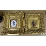 Two early 19th century bronzed and cut paper silhouettes, housed in ornate gilt gesso frames