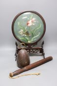 A Serpentine door-stop, Chinese table screen and a Victorian truncheon, Chinese table screen 46.5