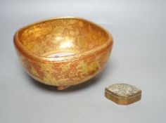 A Japanese mixed metal box and a Kutani style bowl,bowl 17 cms diameter.