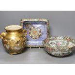 A late 19th century Cantonese famille rose bowl, a Royal Winton lustreware, diameter 26cm,