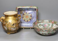 A late 19th century Cantonese famille rose bowl, a Royal Winton lustreware, diameter 26cm,