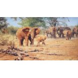 Alan M. Hunt, a limited edition print, Elephants, signed in pencil, 71 x 117cm, linen backed,