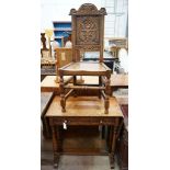 A 17th century style oak drop-leaf side table, width 79cm, depth 45cm, height 74cm together with a