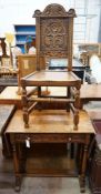 A 17th century style oak drop-leaf side table, width 79cm, depth 45cm, height 74cm together with a