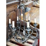 A painted wrought iron six light electrolier, height 66cm
