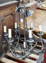 A painted wrought iron six light electrolier, height 66cm