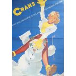 A rare 1940's ski poster 'Crans'. Lithograph 1946 by Martin Peikert. 126 x 90 cm. Printer: