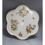 A Royal Worcester Aesthetic period shaped tray, decorated with butterflies and flowers. 50cm