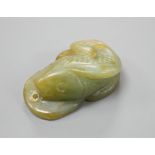 A Chinese jade fish and cash pendant, 3.4cm