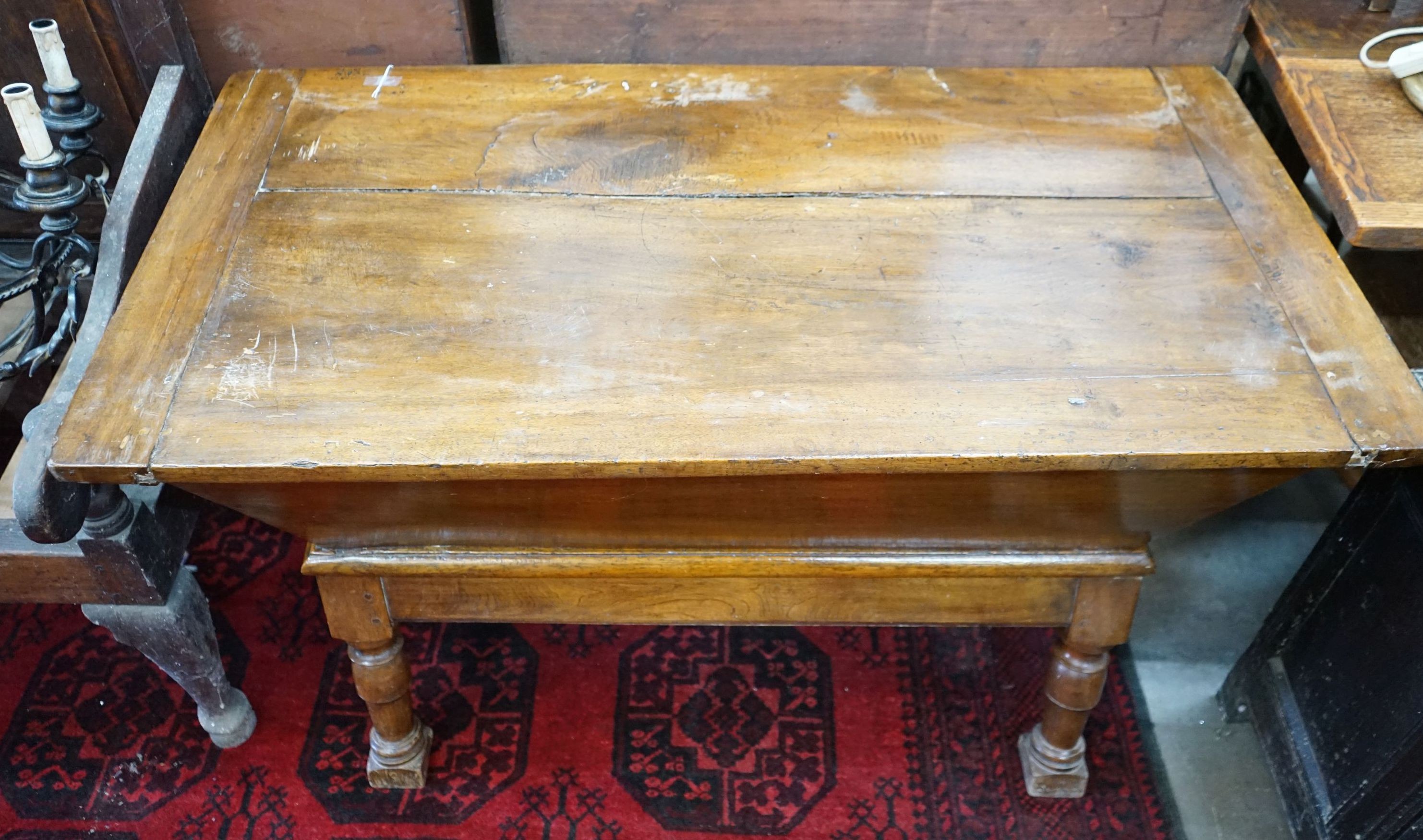 A 19th century rectangular walnut dough bin with zinc lined interior, width 121cm, depth 63cm,