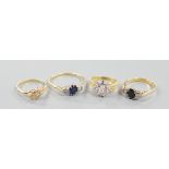 Two 18ct and gem set dress rings, including sapphire and diamond, gross 5.9 grams, a 585 crossover