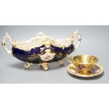 A Coalport navette shaped bowl, pattern v5146, 34cm long, and an Aynsley cup and saucer, pattern