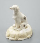 A rare Samuel Alcock porcelain model of a saluki or Persian greyhound, impressed mark 252, 8.3 cm
