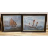 Anglo-Chinese School c.1900, pair of watercolours, Junks off the Chinese coast, 41 x 57cm