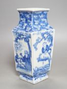 A Chinese blue and white diamond shaped vase, late 18th/ early 19th century vase,21.5 cms high.