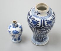 Two Chinese Kangxi blue and white vases, the smallest marked ‘yu’ (jade),tallest 15 cms high.