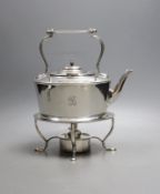 An Edwardian Scottish silver oval tea kettle, on stand with burner, Hamilton & Inches, Edinburgh,