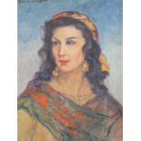 Humbert Vignol, oil on canvas board, Portrait of gypsy woman, indistinctly signed with French