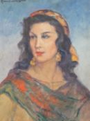 Humbert Vignol, oil on canvas board, Portrait of gypsy woman, indistinctly signed with French