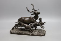 A late 19th century French bronze animalier group. La Relance, signed Daubree - 23cm tall